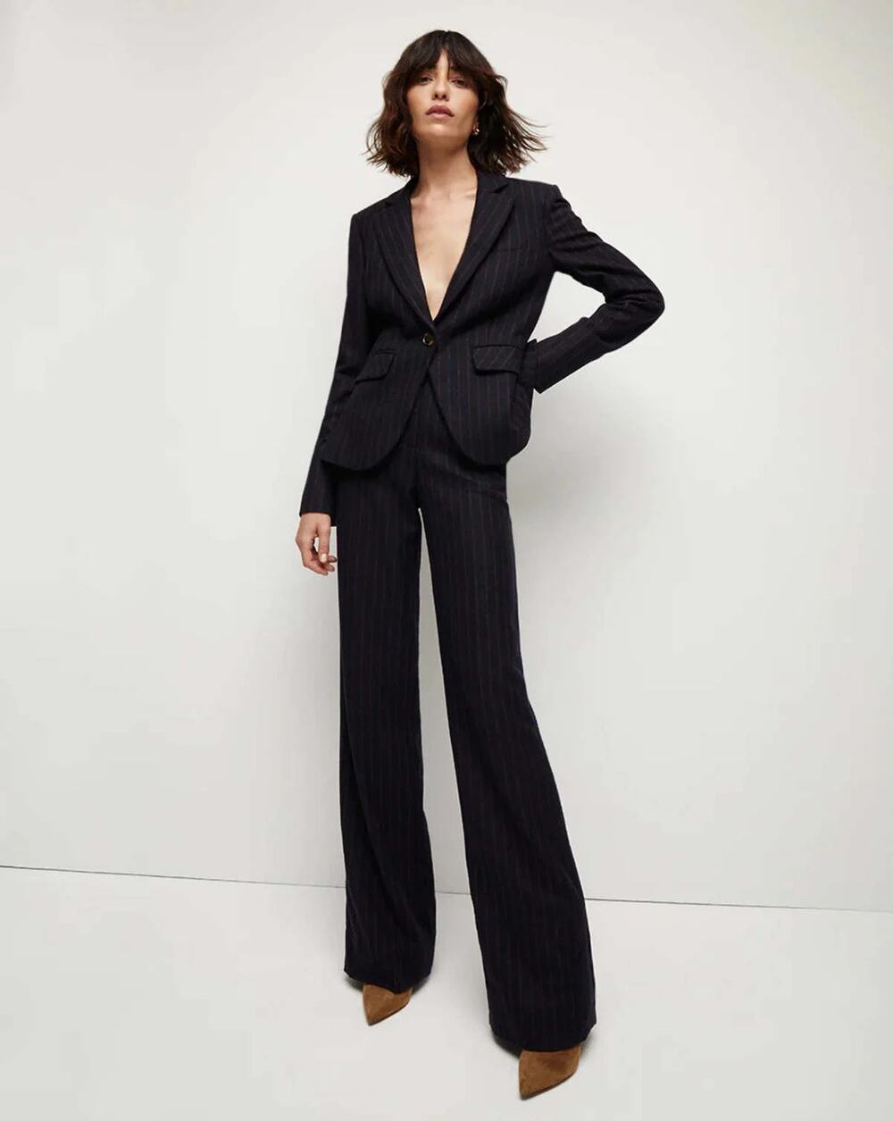 Veronica Beard SET - Tyra Pinstriped Dickey Blazer & Tonelli Pant Navy Multi 10